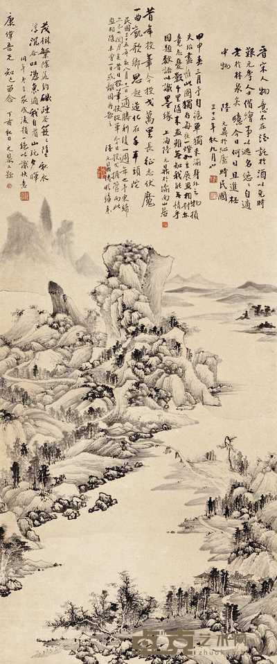 陆元鼎 1942年作 山水图 立轴 109.5×46cm